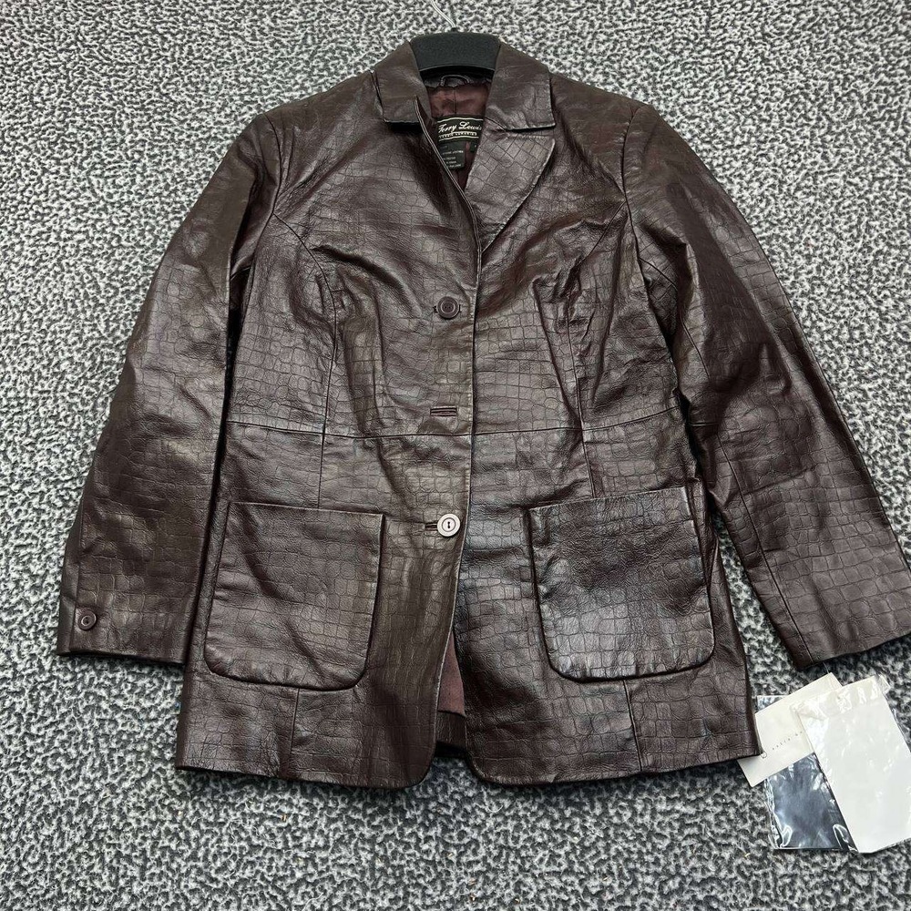 Vintage Terry Lewis Leather Jacket Women Small Brown Button‎ Front New S
